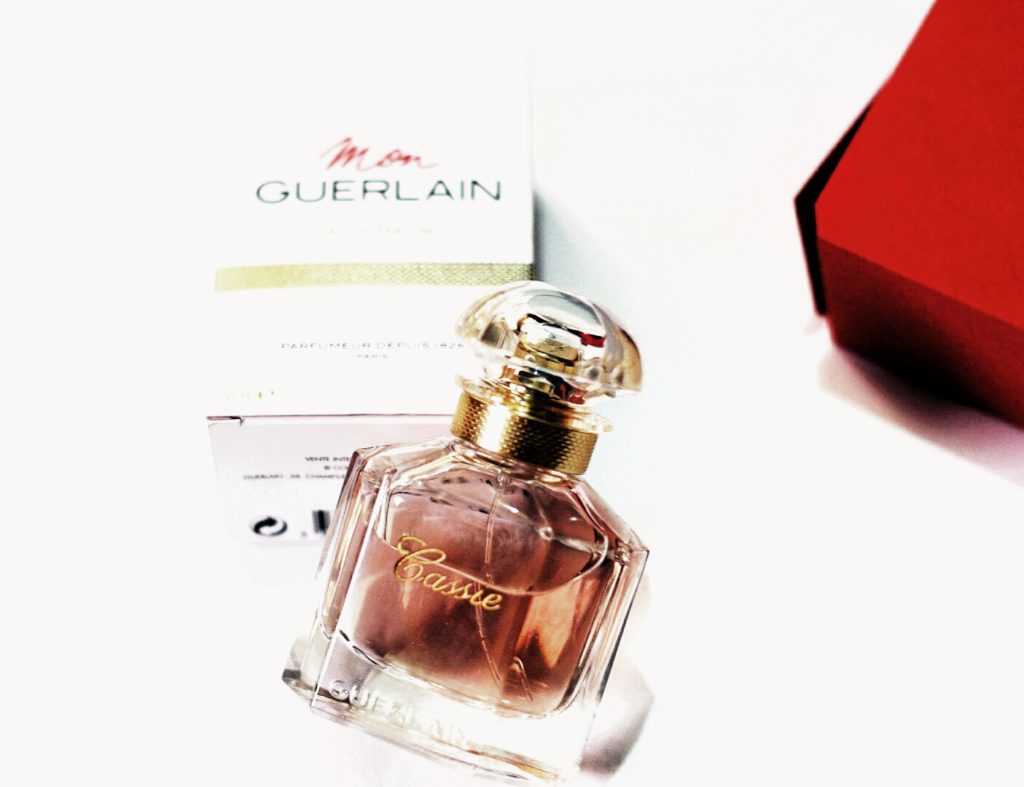 Mon Guerlain Perfume review, Mon guerlain perfume100ml bottle customized with cassie daves written 