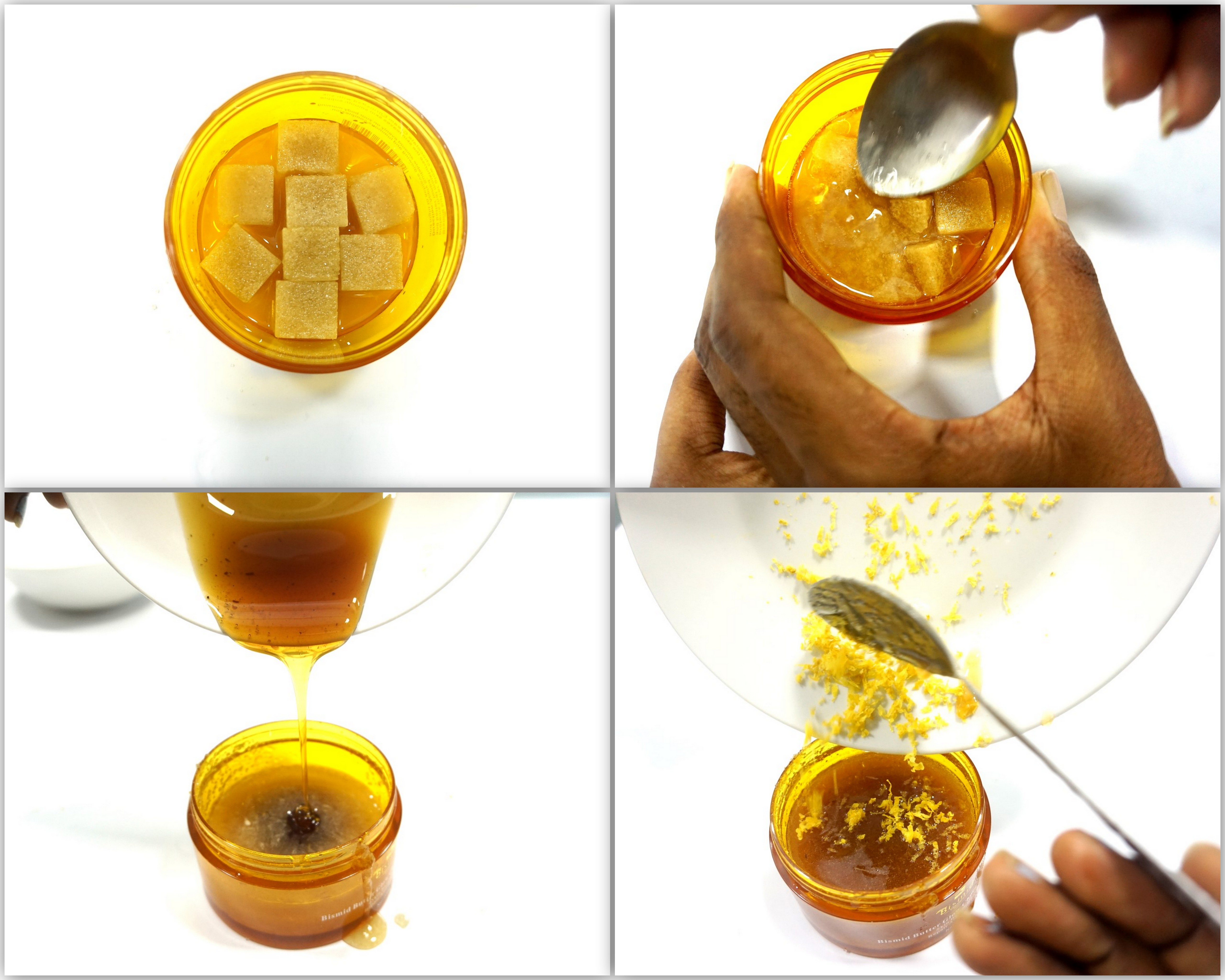 collage image of steps to make DIY brown sugar honey face scrub by lifestyle blogger Cassie Daves
