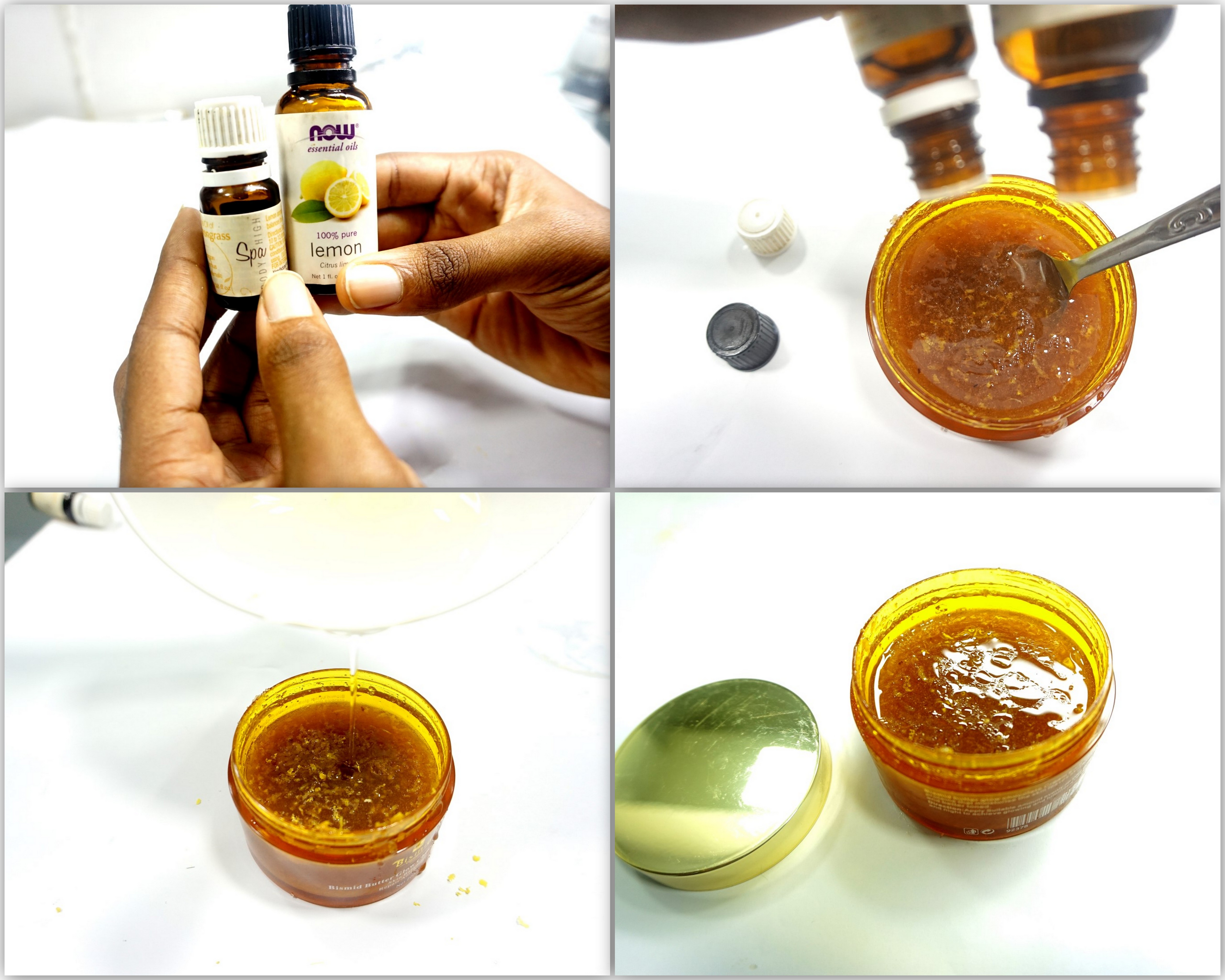 pictorial of how to make DIY brown sugar honey face scrub