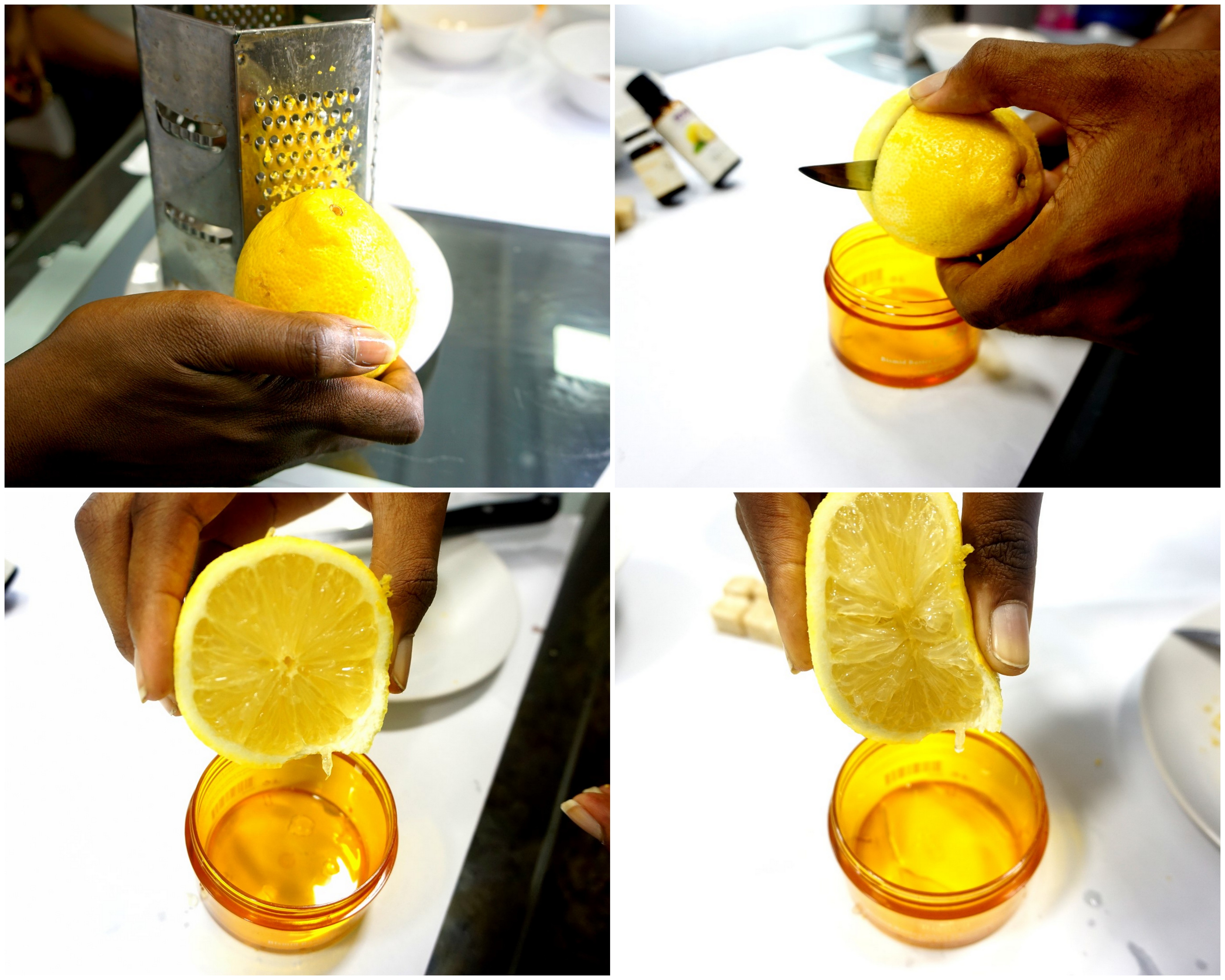 collage image of steps to make DIY brown sugar honey face scrub