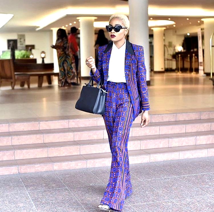 Nigerian style influencer Jennifer Oseh in Ankara suit and pants