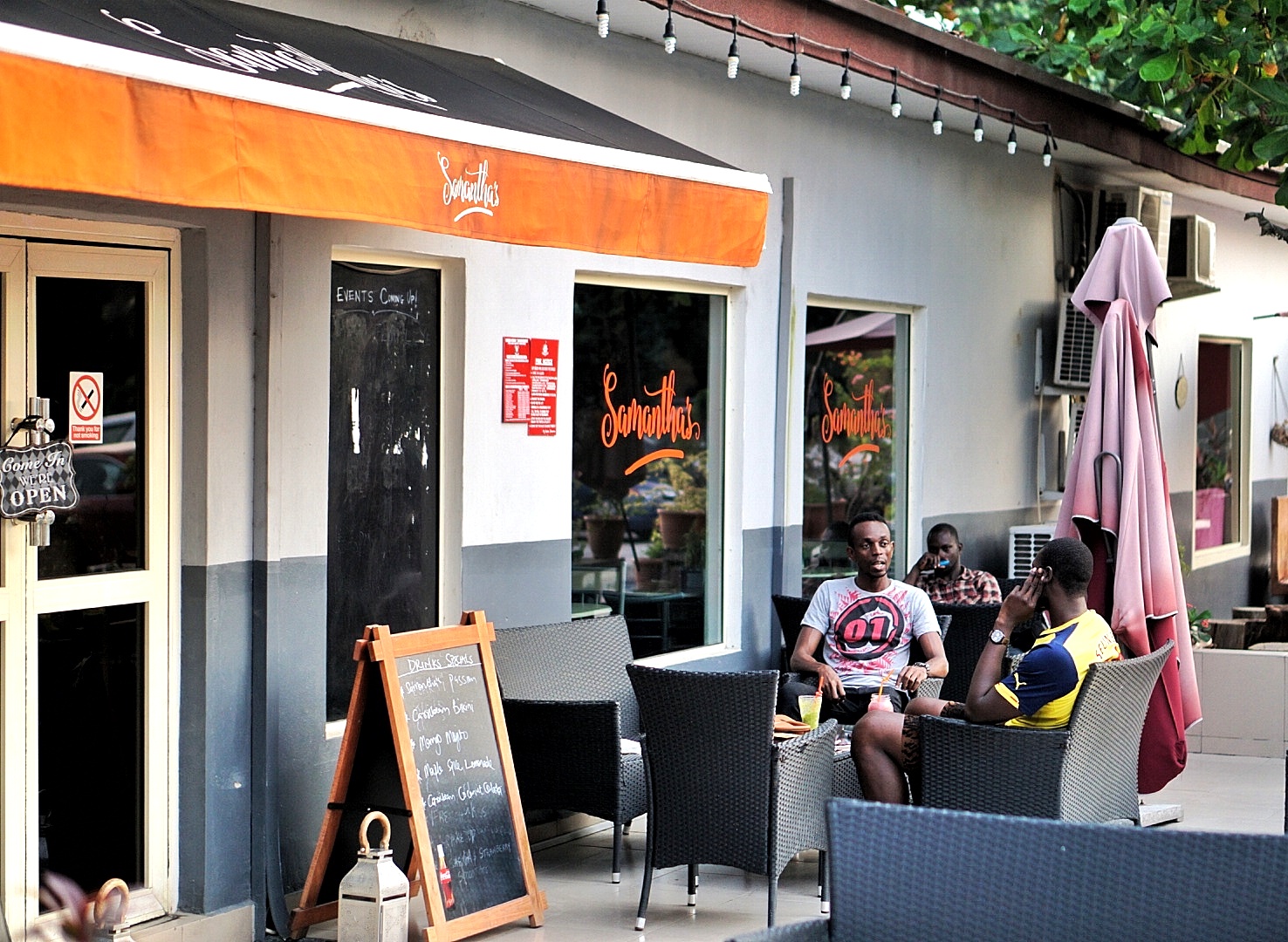 Outdoor sitting area at Samantha's Bistro in Ikoyi, Lagos.