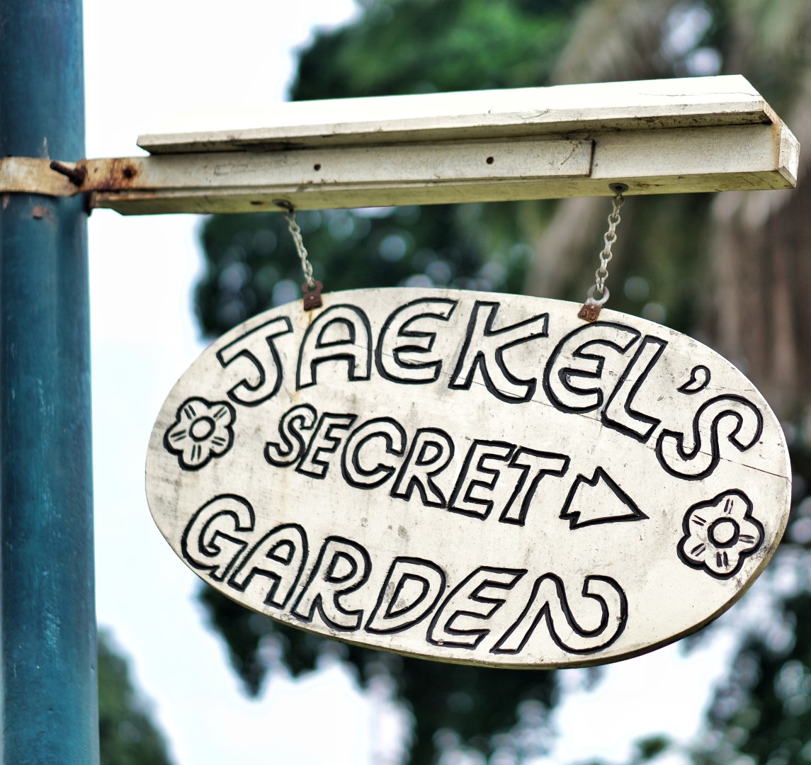 Jaekel secret garden sign post in Jaekel house Lagos