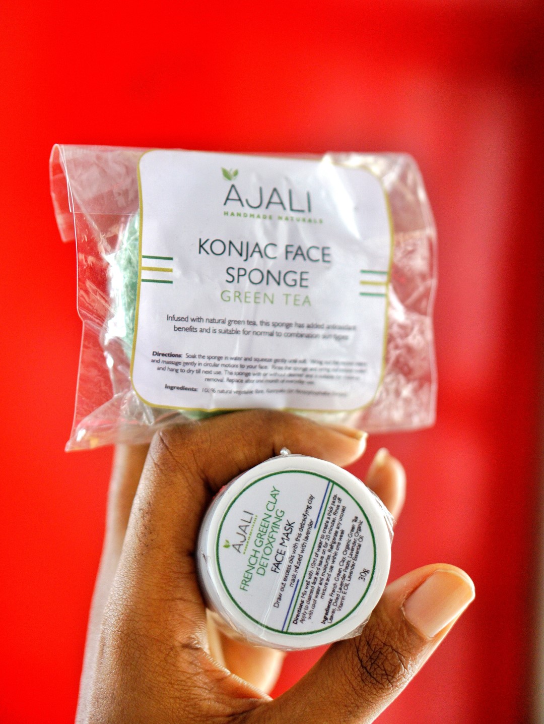Ajali naturals konjac face sponge and green tea detox face mask
