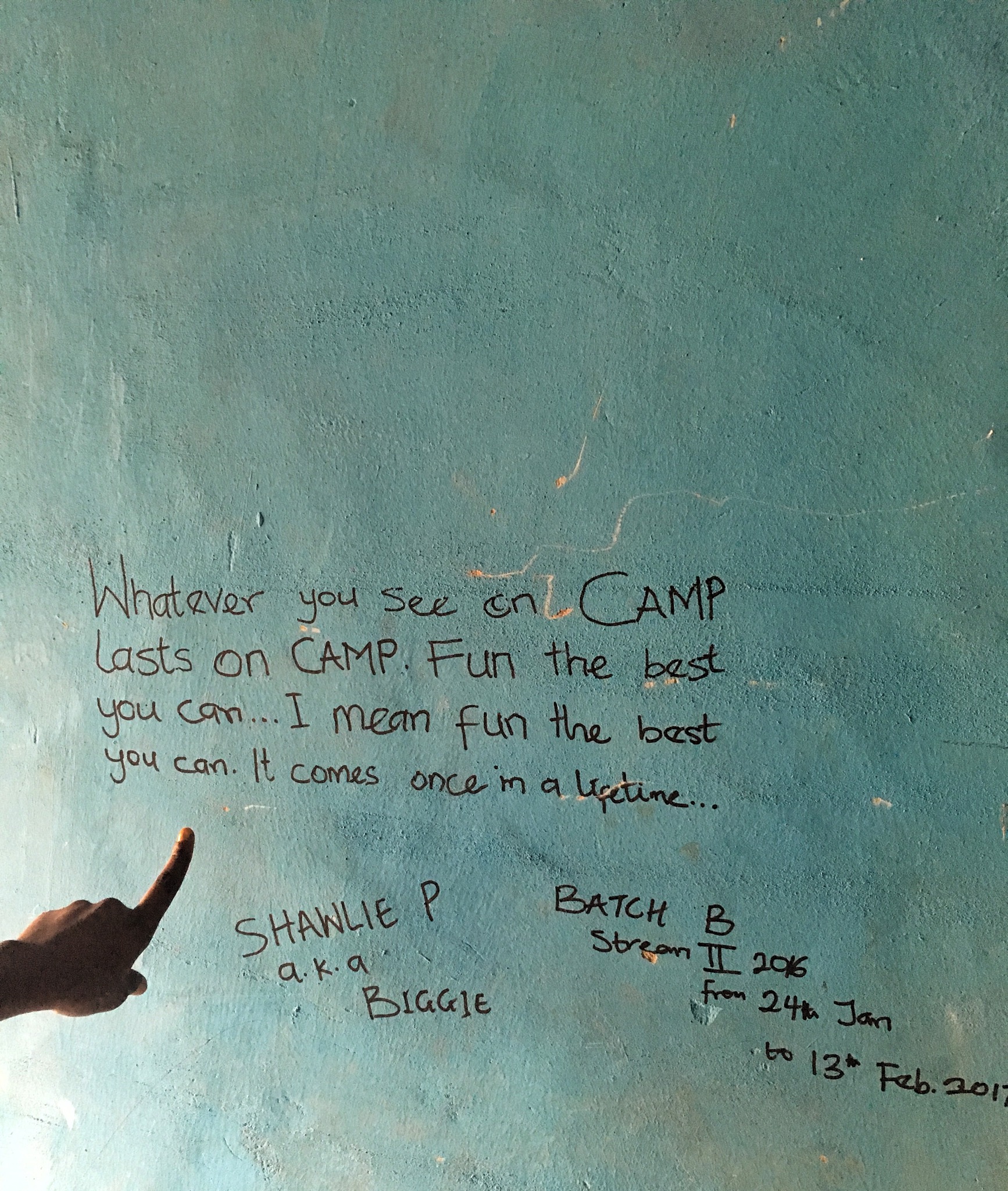 my nysc camp experience in kogi state - hand written note on the wall