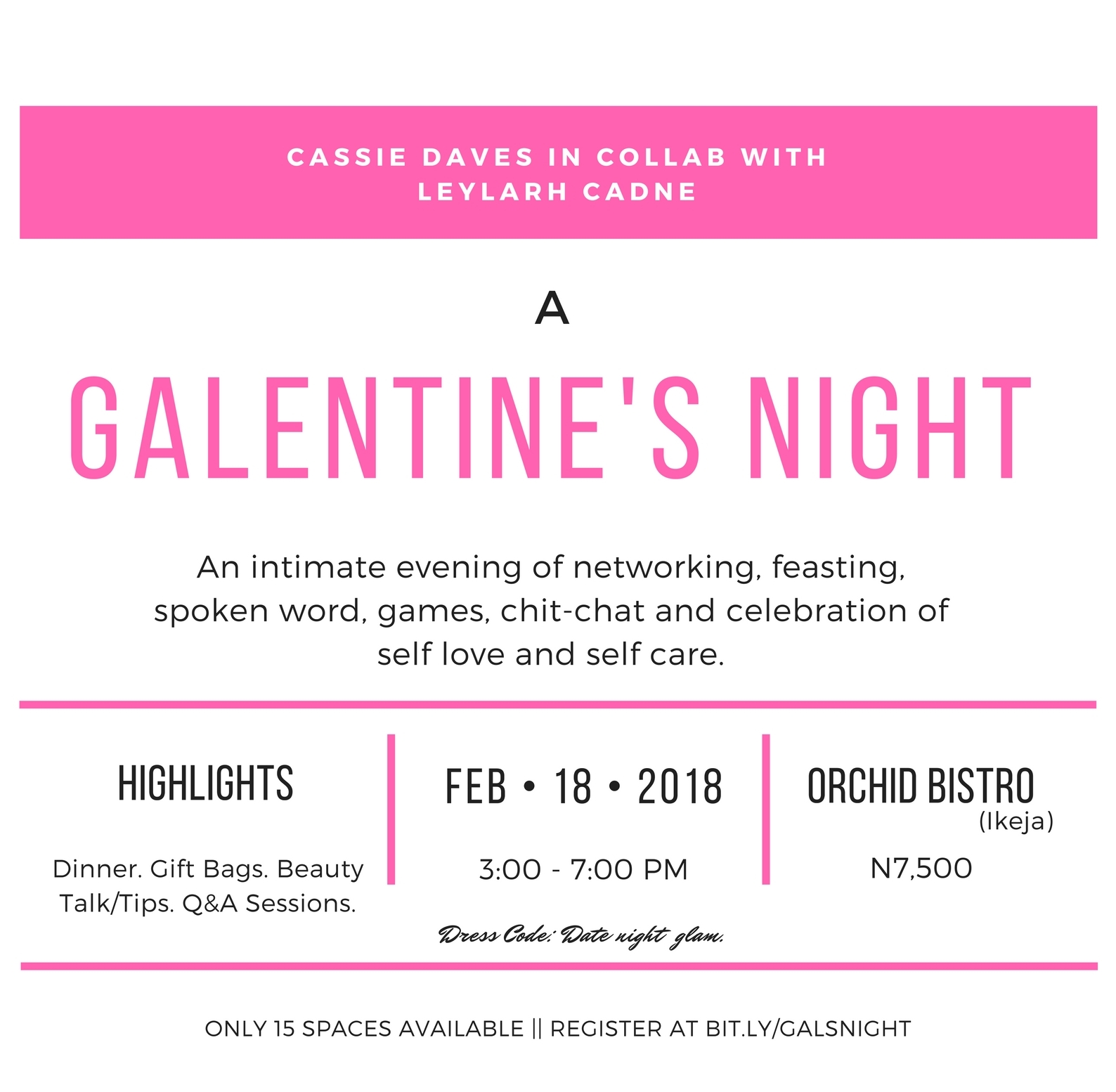 Galentine’s day with cassiedaves and Leylarh Cadne flyer image