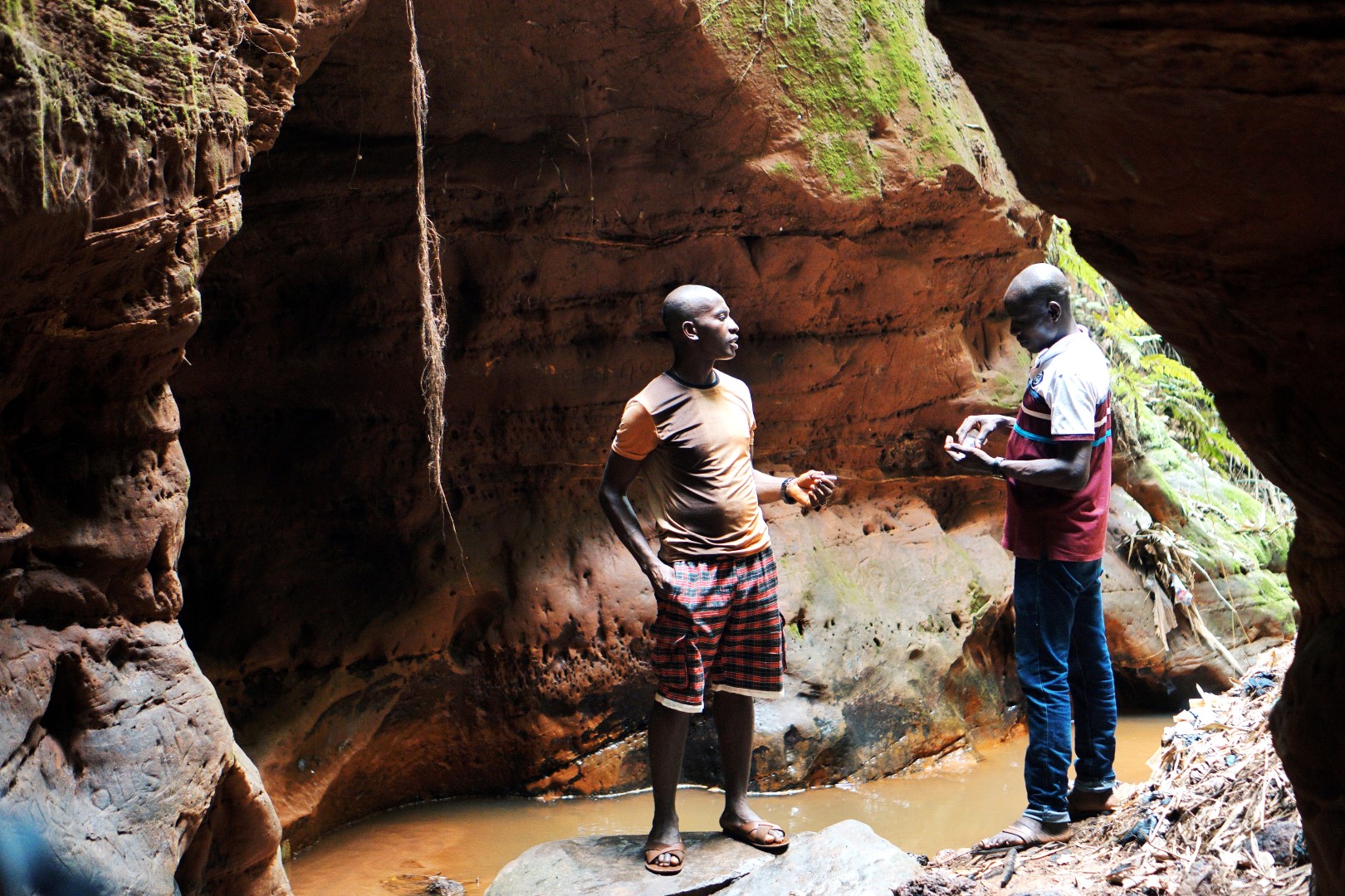 Tour guides at the Ngwo cave and waterfall in Enugu, Nigeria