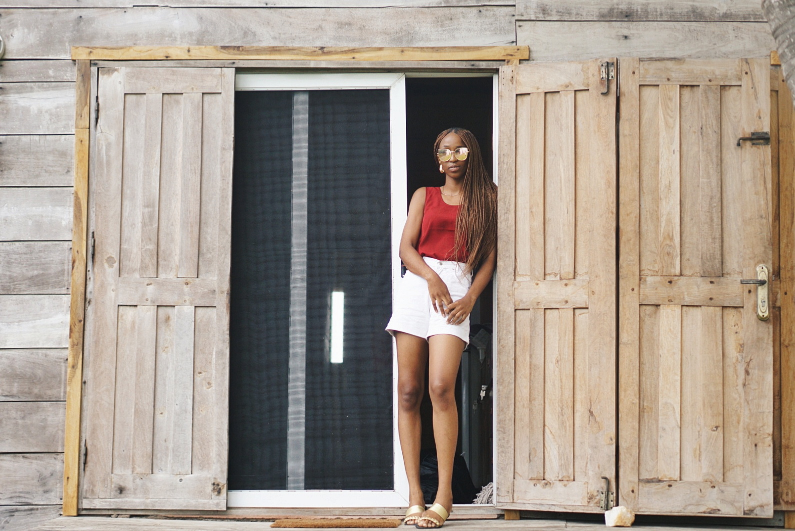 Nigerian blogger Cassie Daves at nature luxury lake ouidah