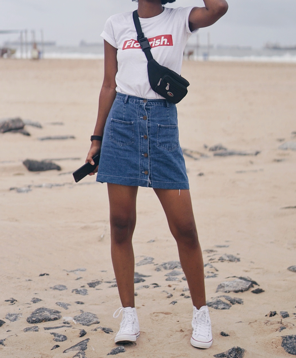 Flourish white tee and fanny pack 