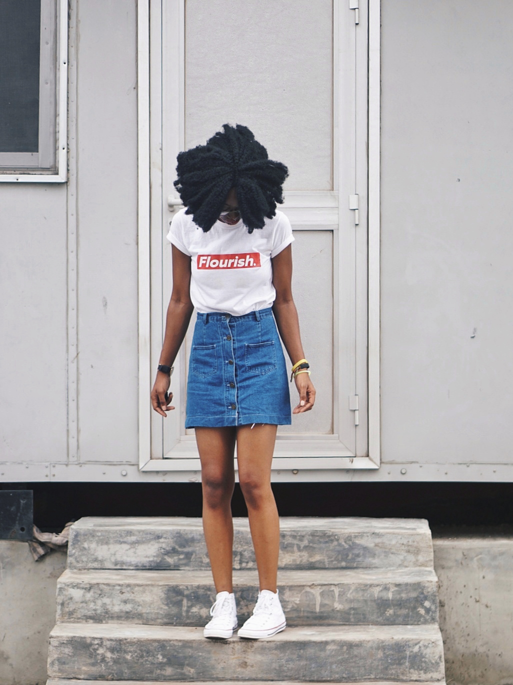 Cassie Daves in flourish Cassie Daves tees and denim mini skirt 