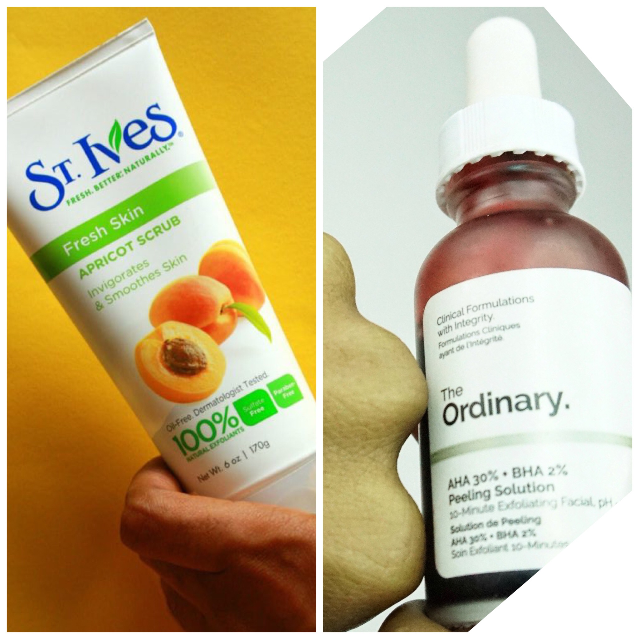 St Ives face scrub and the ordinary bha solution 