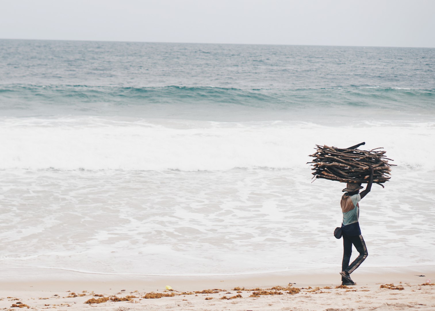 Man carrying firewoods at laguna beach Lagos