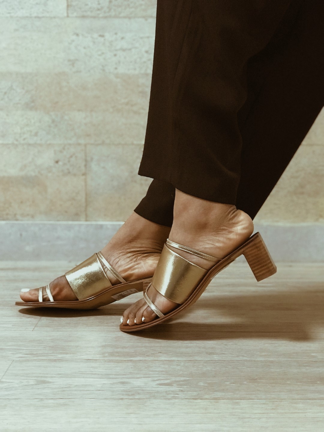 topshop gold block heels slippers