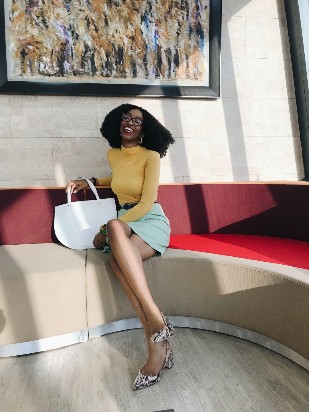 workwear essentials - Cassie Daves Nigerian blogger in turtle neck and skirt outfit