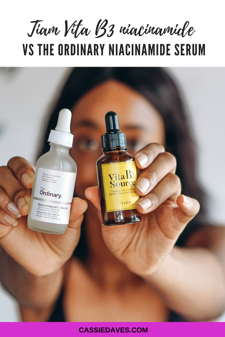Pinterest graphic for review of Tiam Vita B3 Source Vs The Ordinary Niacinamide 