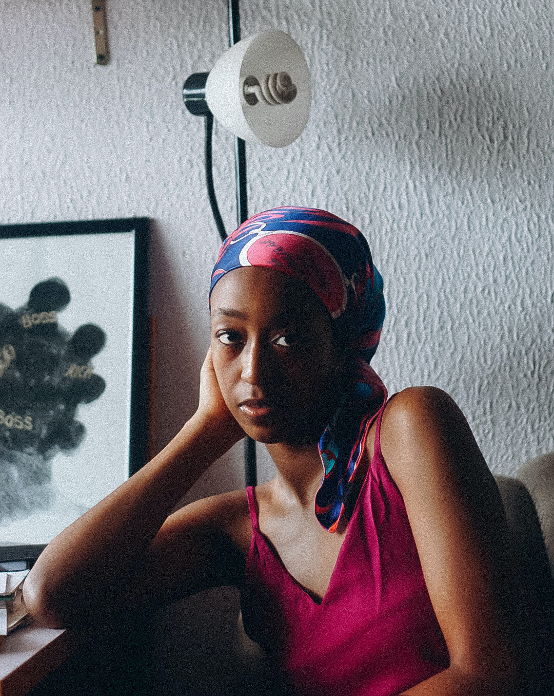 Blogger cassie dave portrait picture wearing a vintage scarf