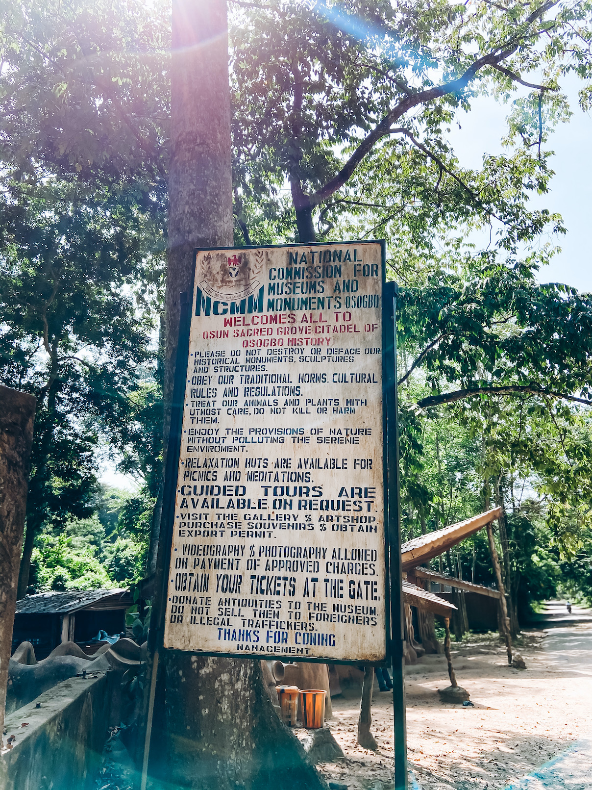 A signage at the osun osogbo grove