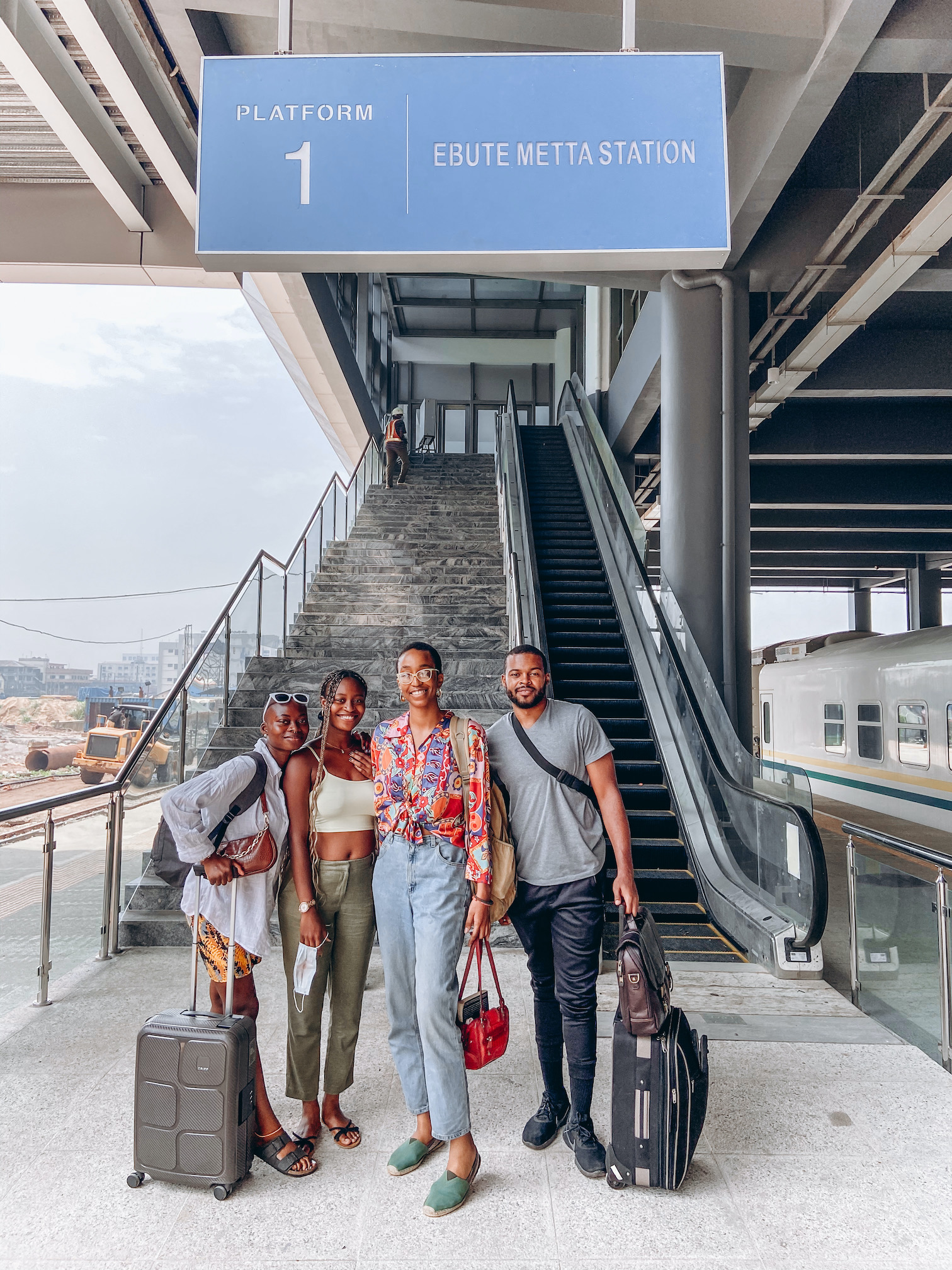 Cassie Daves and friends at platform 1 of the lagos to ibadan train station